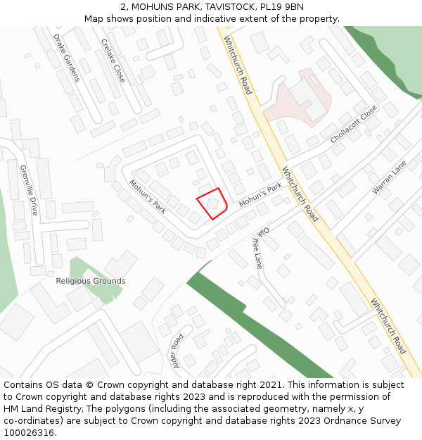 2, MOHUNS PARK, TAVISTOCK, PL19 9BN: Location map and indicative extent of plot