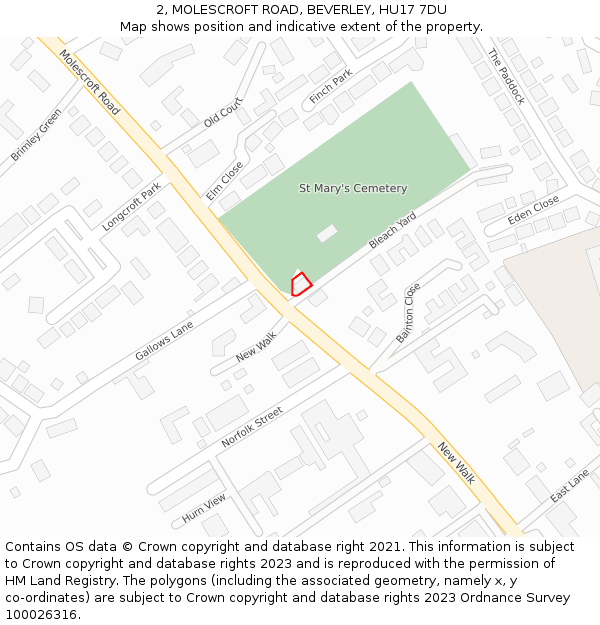 2, MOLESCROFT ROAD, BEVERLEY, HU17 7DU: Location map and indicative extent of plot