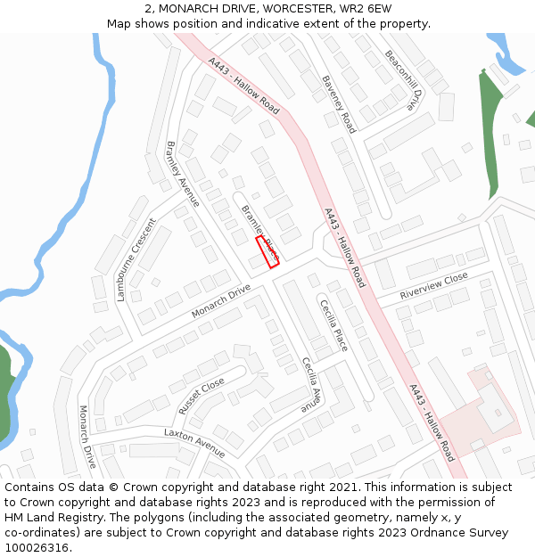 2, MONARCH DRIVE, WORCESTER, WR2 6EW: Location map and indicative extent of plot