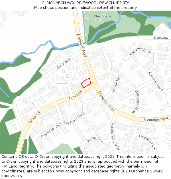 2, MONARCH WAY, PINEWOOD, IPSWICH, IP8 3TA: Location map and indicative extent of plot