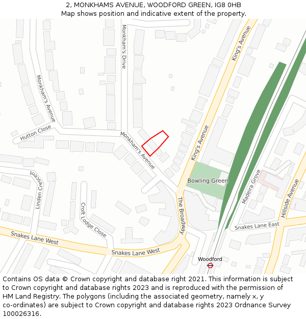 2, MONKHAMS AVENUE, WOODFORD GREEN, IG8 0HB: Location map and indicative extent of plot