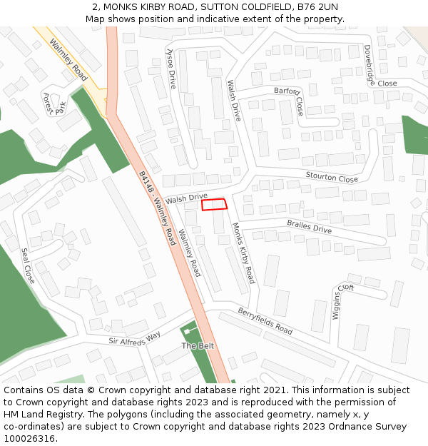 2, MONKS KIRBY ROAD, SUTTON COLDFIELD, B76 2UN: Location map and indicative extent of plot