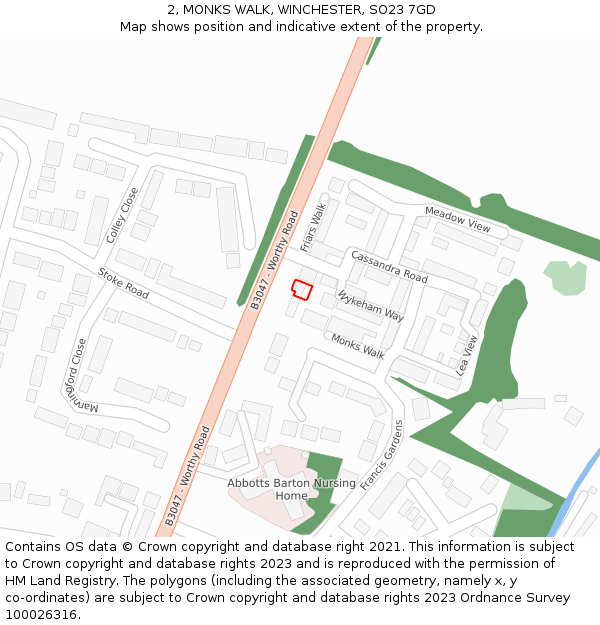 2, MONKS WALK, WINCHESTER, SO23 7GD: Location map and indicative extent of plot