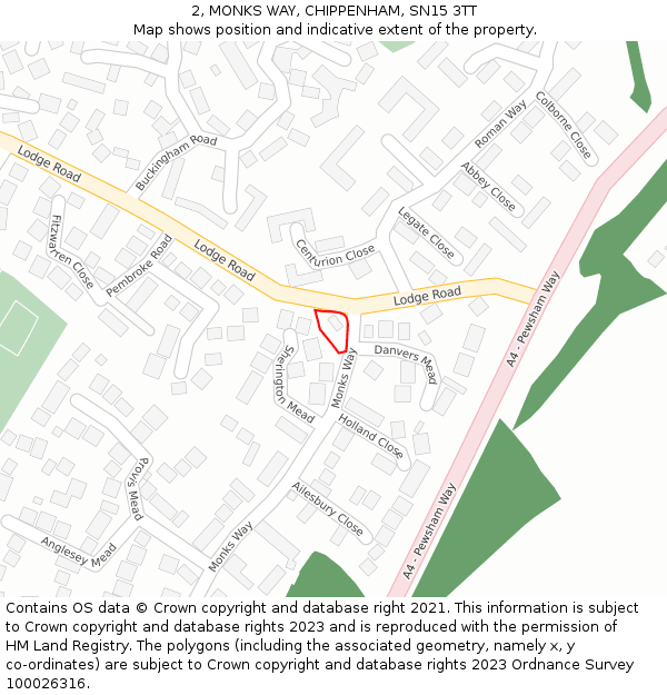 2, MONKS WAY, CHIPPENHAM, SN15 3TT: Location map and indicative extent of plot