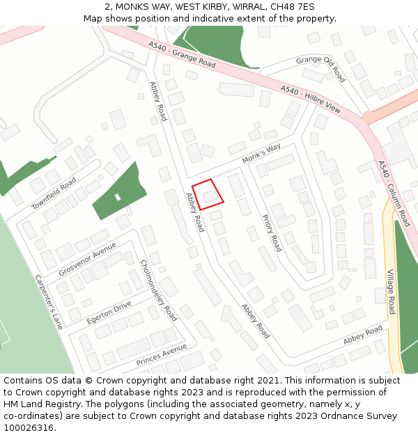 2, MONKS WAY, WEST KIRBY, WIRRAL, CH48 7ES: Location map and indicative extent of plot