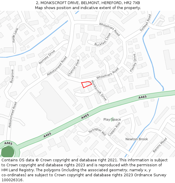 2, MONKSCROFT DRIVE, BELMONT, HEREFORD, HR2 7XB: Location map and indicative extent of plot