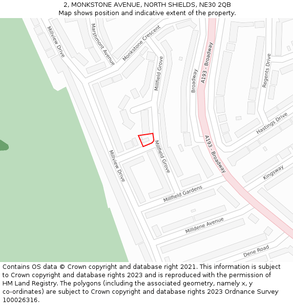 2, MONKSTONE AVENUE, NORTH SHIELDS, NE30 2QB: Location map and indicative extent of plot