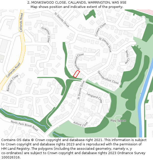 2, MONKSWOOD CLOSE, CALLANDS, WARRINGTON, WA5 9SE: Location map and indicative extent of plot