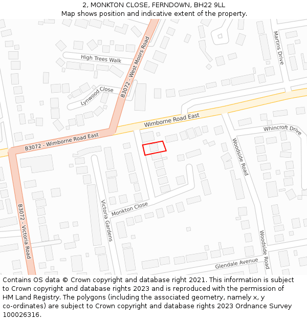 2, MONKTON CLOSE, FERNDOWN, BH22 9LL: Location map and indicative extent of plot