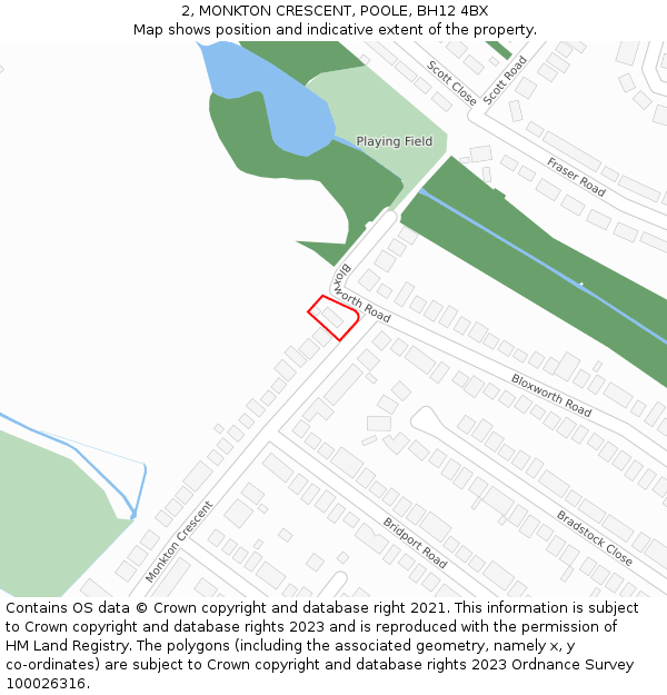 2, MONKTON CRESCENT, POOLE, BH12 4BX: Location map and indicative extent of plot