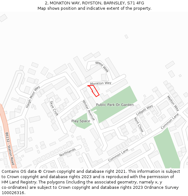 2, MONKTON WAY, ROYSTON, BARNSLEY, S71 4FG: Location map and indicative extent of plot