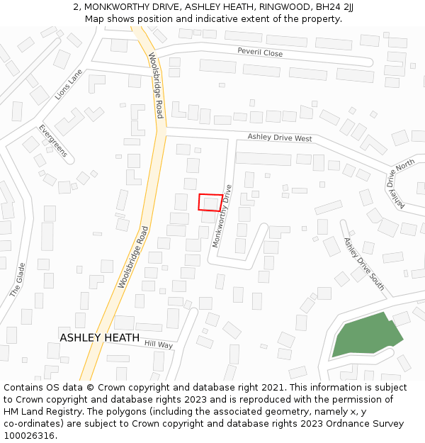 2, MONKWORTHY DRIVE, ASHLEY HEATH, RINGWOOD, BH24 2JJ: Location map and indicative extent of plot