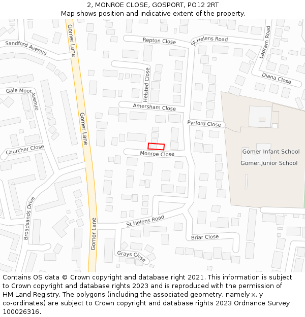 2, MONROE CLOSE, GOSPORT, PO12 2RT: Location map and indicative extent of plot