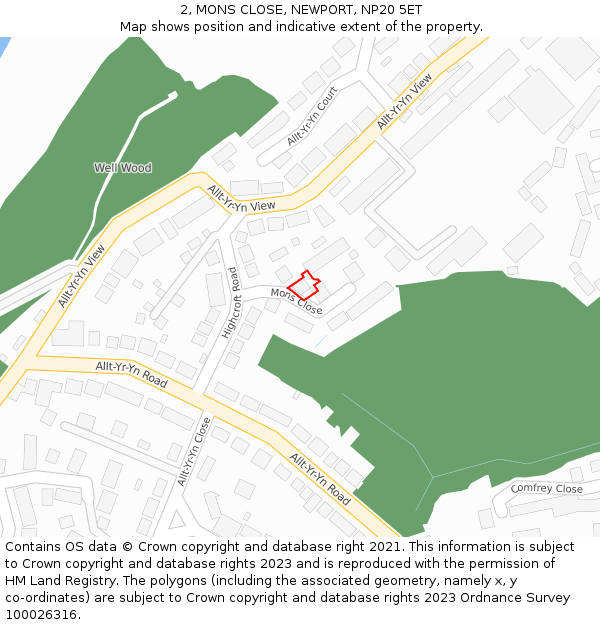 2, MONS CLOSE, NEWPORT, NP20 5ET: Location map and indicative extent of plot