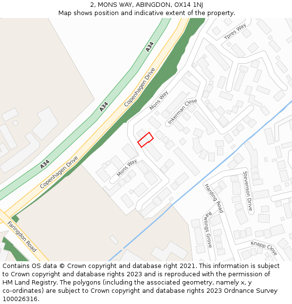 2, MONS WAY, ABINGDON, OX14 1NJ: Location map and indicative extent of plot