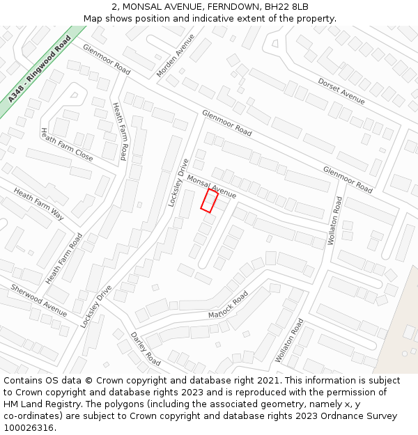 2, MONSAL AVENUE, FERNDOWN, BH22 8LB: Location map and indicative extent of plot