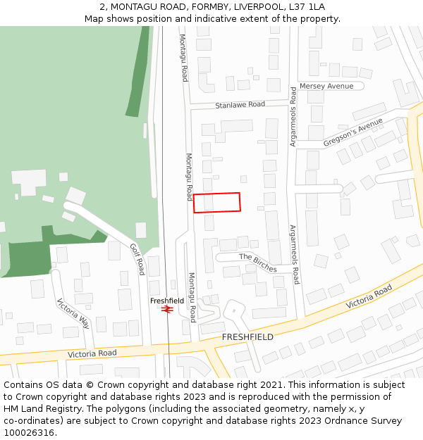 2, MONTAGU ROAD, FORMBY, LIVERPOOL, L37 1LA: Location map and indicative extent of plot