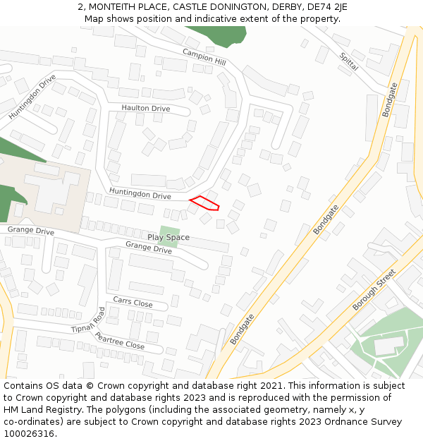 2, MONTEITH PLACE, CASTLE DONINGTON, DERBY, DE74 2JE: Location map and indicative extent of plot