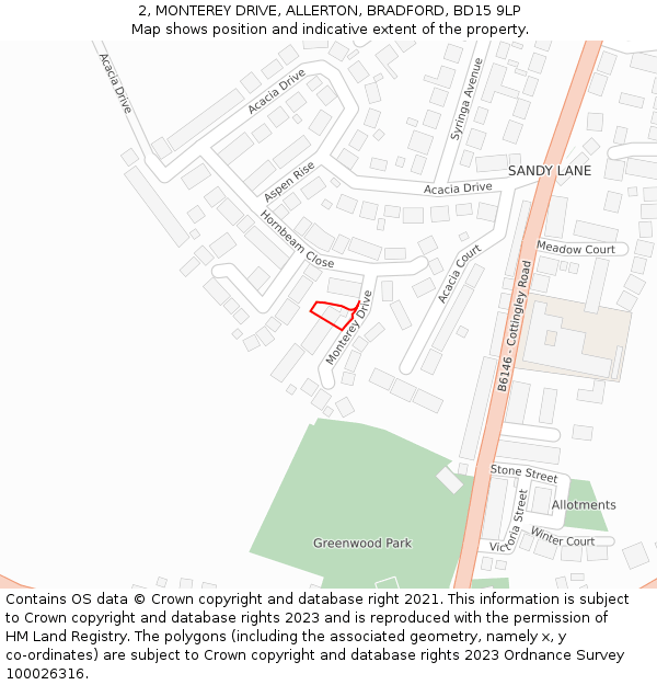 2, MONTEREY DRIVE, ALLERTON, BRADFORD, BD15 9LP: Location map and indicative extent of plot