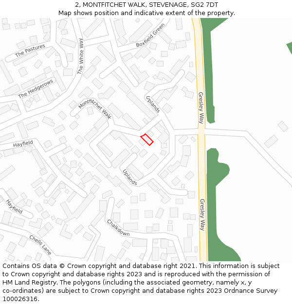 2, MONTFITCHET WALK, STEVENAGE, SG2 7DT: Location map and indicative extent of plot