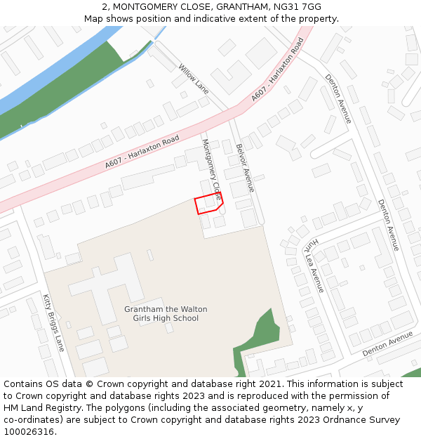 2, MONTGOMERY CLOSE, GRANTHAM, NG31 7GG: Location map and indicative extent of plot