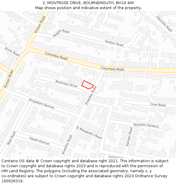 2, MONTROSE DRIVE, BOURNEMOUTH, BH10 4AY: Location map and indicative extent of plot