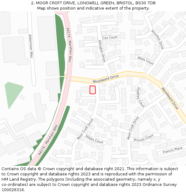 2, MOOR CROFT DRIVE, LONGWELL GREEN, BRISTOL, BS30 7DB: Location map and indicative extent of plot