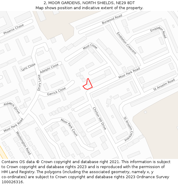 2, MOOR GARDENS, NORTH SHIELDS, NE29 8DT: Location map and indicative extent of plot