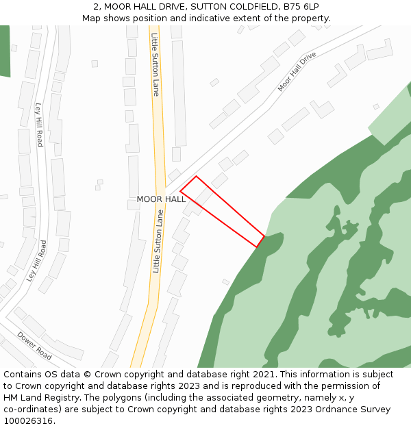 2, MOOR HALL DRIVE, SUTTON COLDFIELD, B75 6LP: Location map and indicative extent of plot