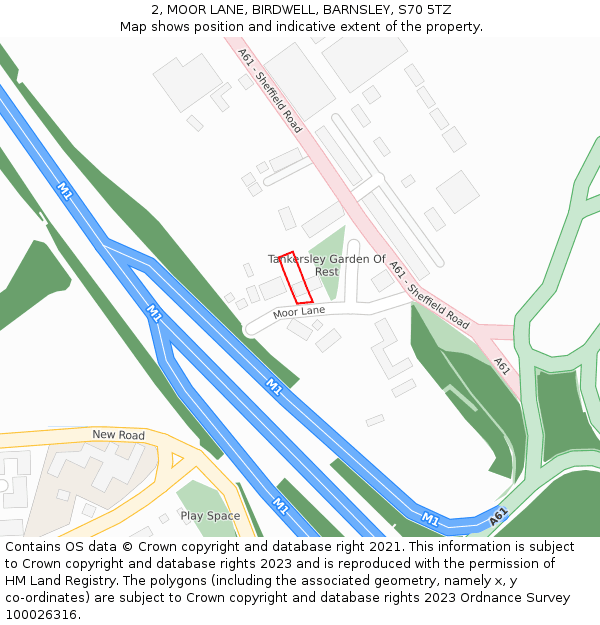 2, MOOR LANE, BIRDWELL, BARNSLEY, S70 5TZ: Location map and indicative extent of plot