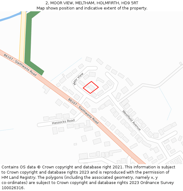 2, MOOR VIEW, MELTHAM, HOLMFIRTH, HD9 5RT: Location map and indicative extent of plot