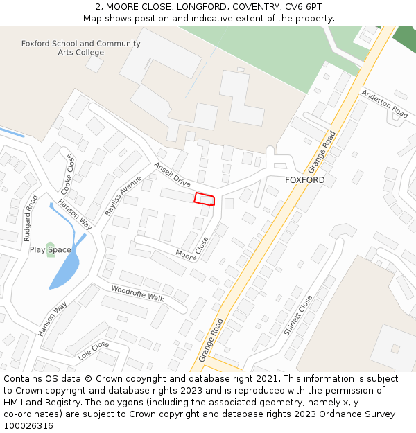 2, MOORE CLOSE, LONGFORD, COVENTRY, CV6 6PT: Location map and indicative extent of plot