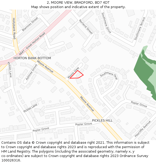 2, MOORE VIEW, BRADFORD, BD7 4DT: Location map and indicative extent of plot