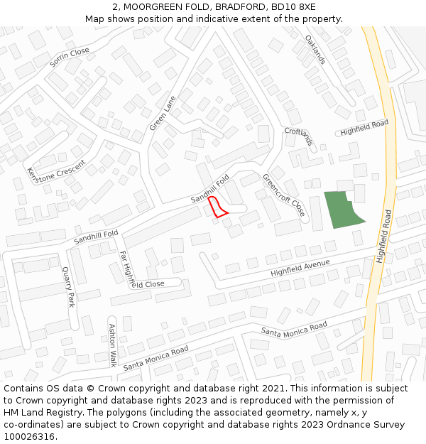 2, MOORGREEN FOLD, BRADFORD, BD10 8XE: Location map and indicative extent of plot