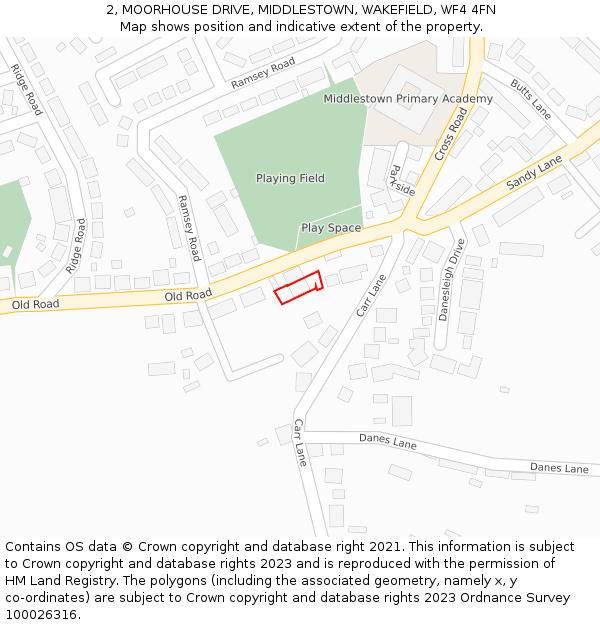 2, MOORHOUSE DRIVE, MIDDLESTOWN, WAKEFIELD, WF4 4FN: Location map and indicative extent of plot