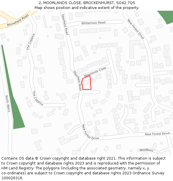 2, MOORLANDS CLOSE, BROCKENHURST, SO42 7QS: Location map and indicative extent of plot