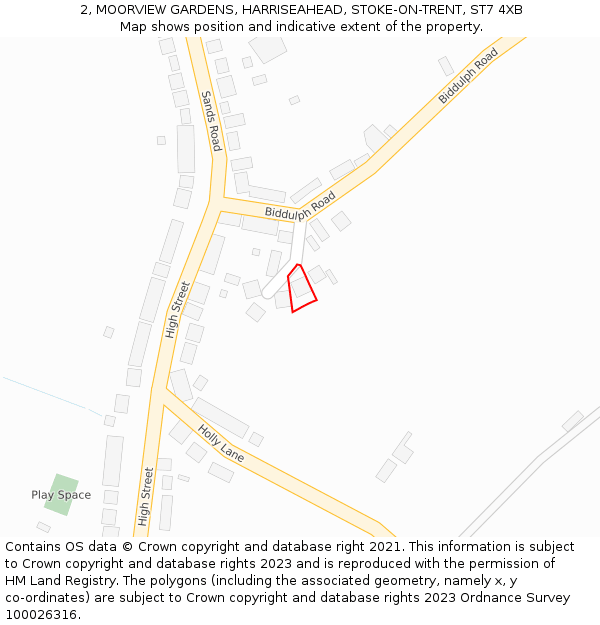 2, MOORVIEW GARDENS, HARRISEAHEAD, STOKE-ON-TRENT, ST7 4XB: Location map and indicative extent of plot