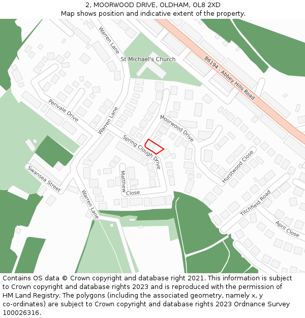 2, MOORWOOD DRIVE, OLDHAM, OL8 2XD: Location map and indicative extent of plot