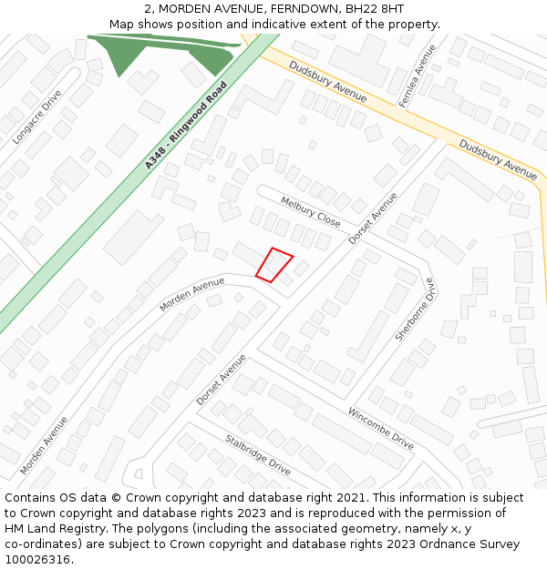 2, MORDEN AVENUE, FERNDOWN, BH22 8HT: Location map and indicative extent of plot