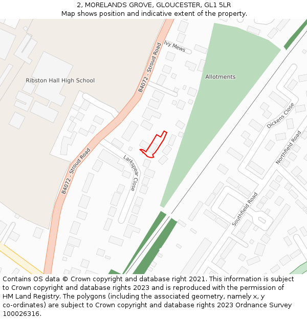 2, MORELANDS GROVE, GLOUCESTER, GL1 5LR: Location map and indicative extent of plot