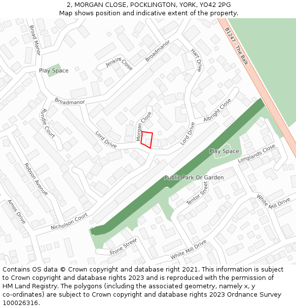 2, MORGAN CLOSE, POCKLINGTON, YORK, YO42 2PG: Location map and indicative extent of plot