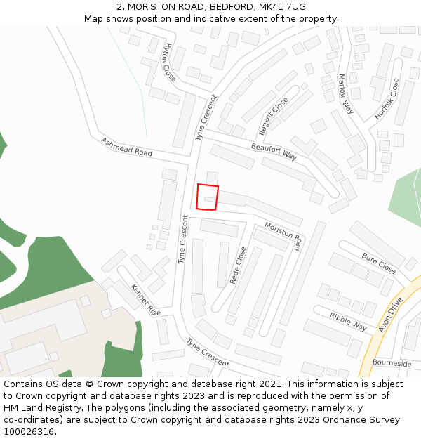 2, MORISTON ROAD, BEDFORD, MK41 7UG: Location map and indicative extent of plot