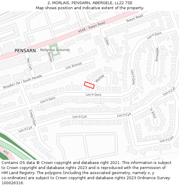 2, MORLAIS, PENSARN, ABERGELE, LL22 7SE: Location map and indicative extent of plot