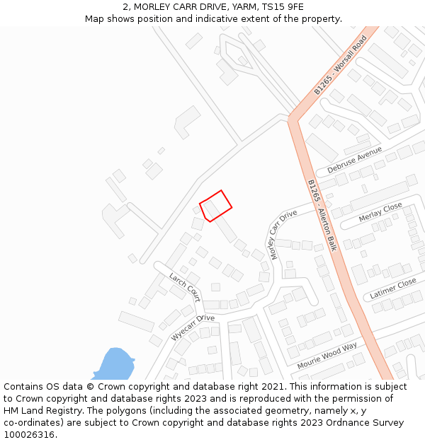 2, MORLEY CARR DRIVE, YARM, TS15 9FE: Location map and indicative extent of plot