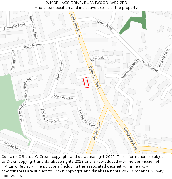 2, MORLINGS DRIVE, BURNTWOOD, WS7 2ED: Location map and indicative extent of plot