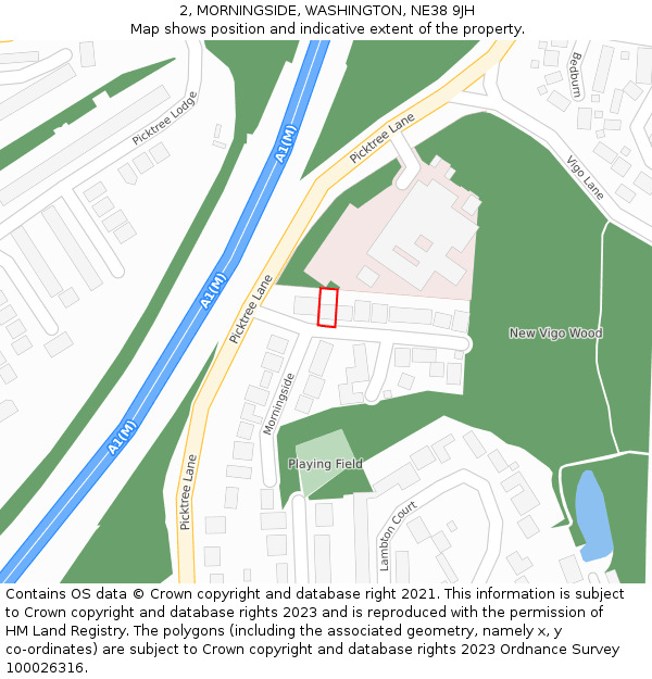 2, MORNINGSIDE, WASHINGTON, NE38 9JH: Location map and indicative extent of plot