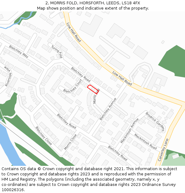 2, MORRIS FOLD, HORSFORTH, LEEDS, LS18 4FX: Location map and indicative extent of plot