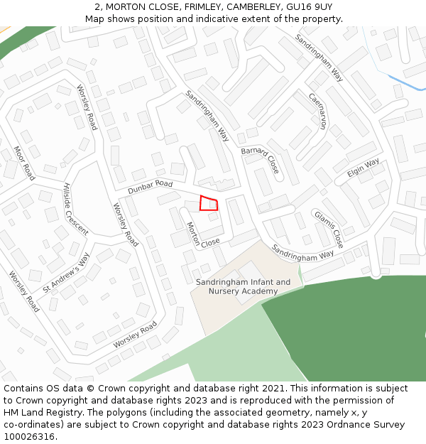 2, MORTON CLOSE, FRIMLEY, CAMBERLEY, GU16 9UY: Location map and indicative extent of plot