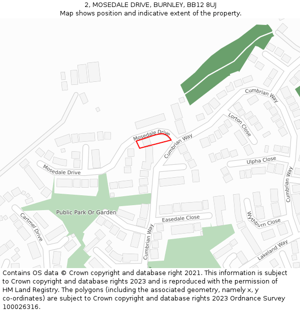 2, MOSEDALE DRIVE, BURNLEY, BB12 8UJ: Location map and indicative extent of plot