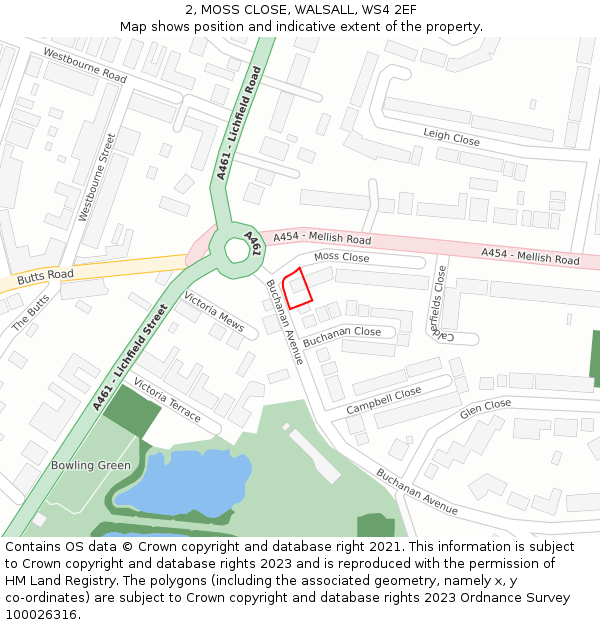 2, MOSS CLOSE, WALSALL, WS4 2EF: Location map and indicative extent of plot